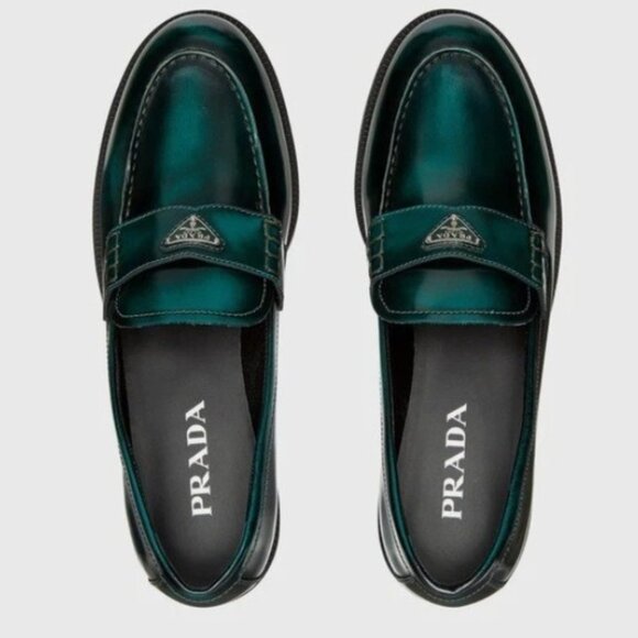 NWB PRADA Triangle Loafer Loafers Flats Bosco 40 - Picture 2 of 7